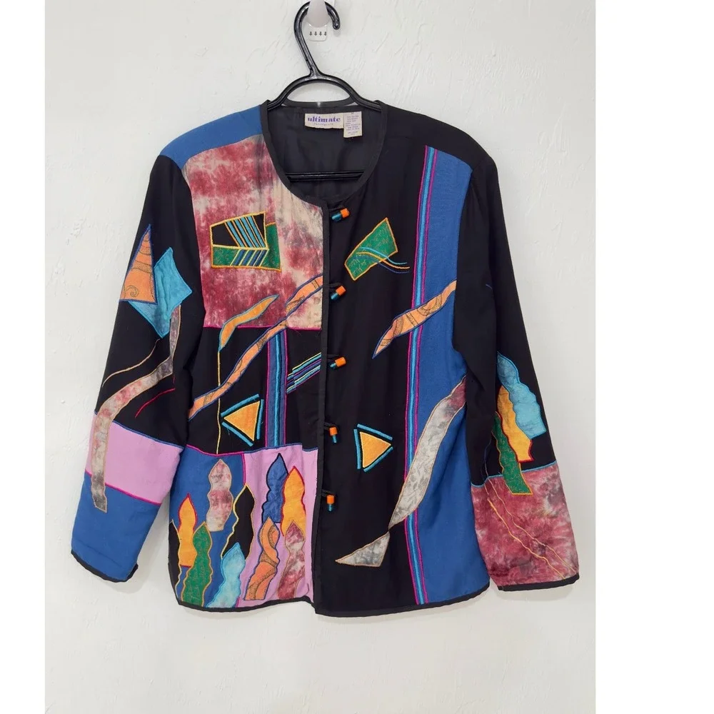 Vintage Ultimate Philadelphia Art‎ Patchwork Embroidered Jacket Womens M